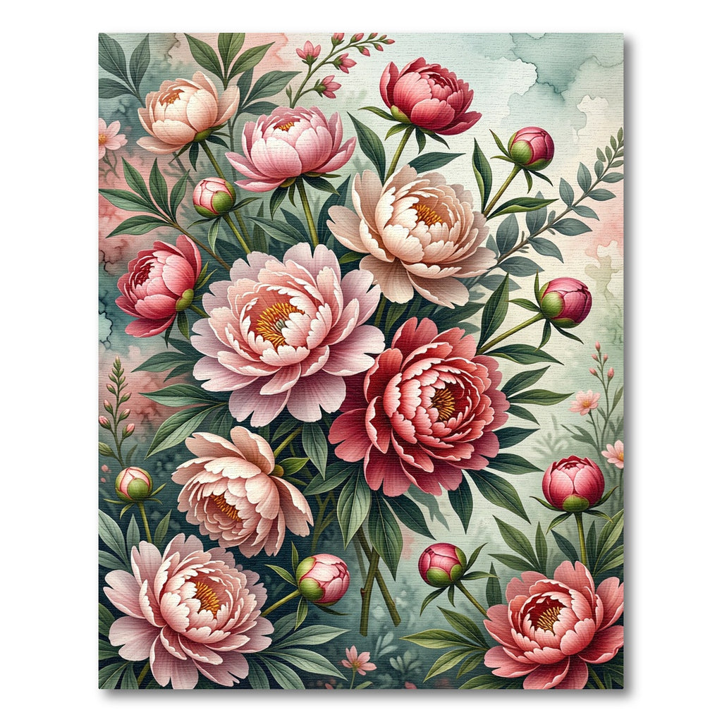 Soft Pink Peony Watercolor Bouquet Rug