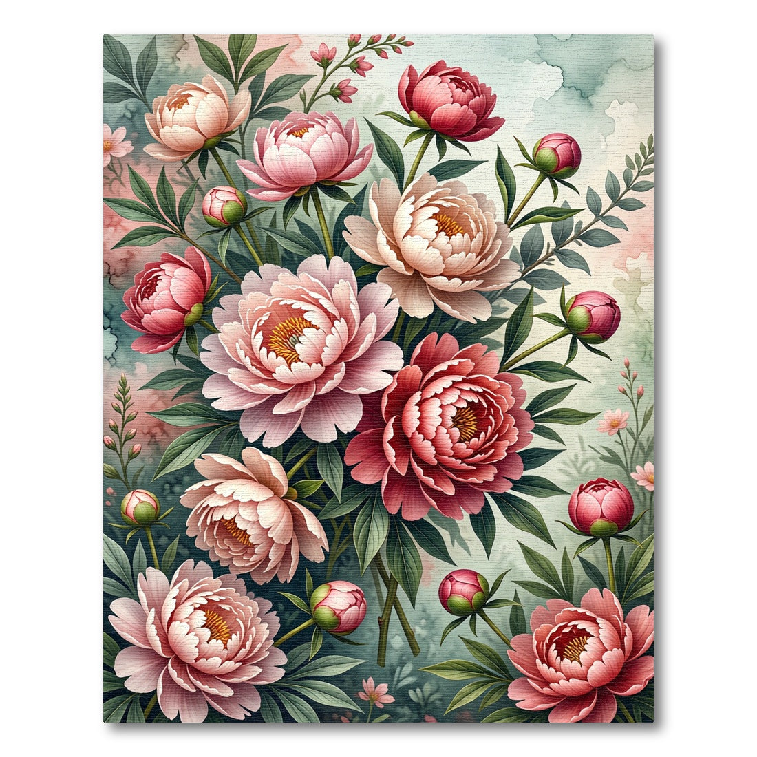 Soft Pink Peony Watercolor Bouquet Rug