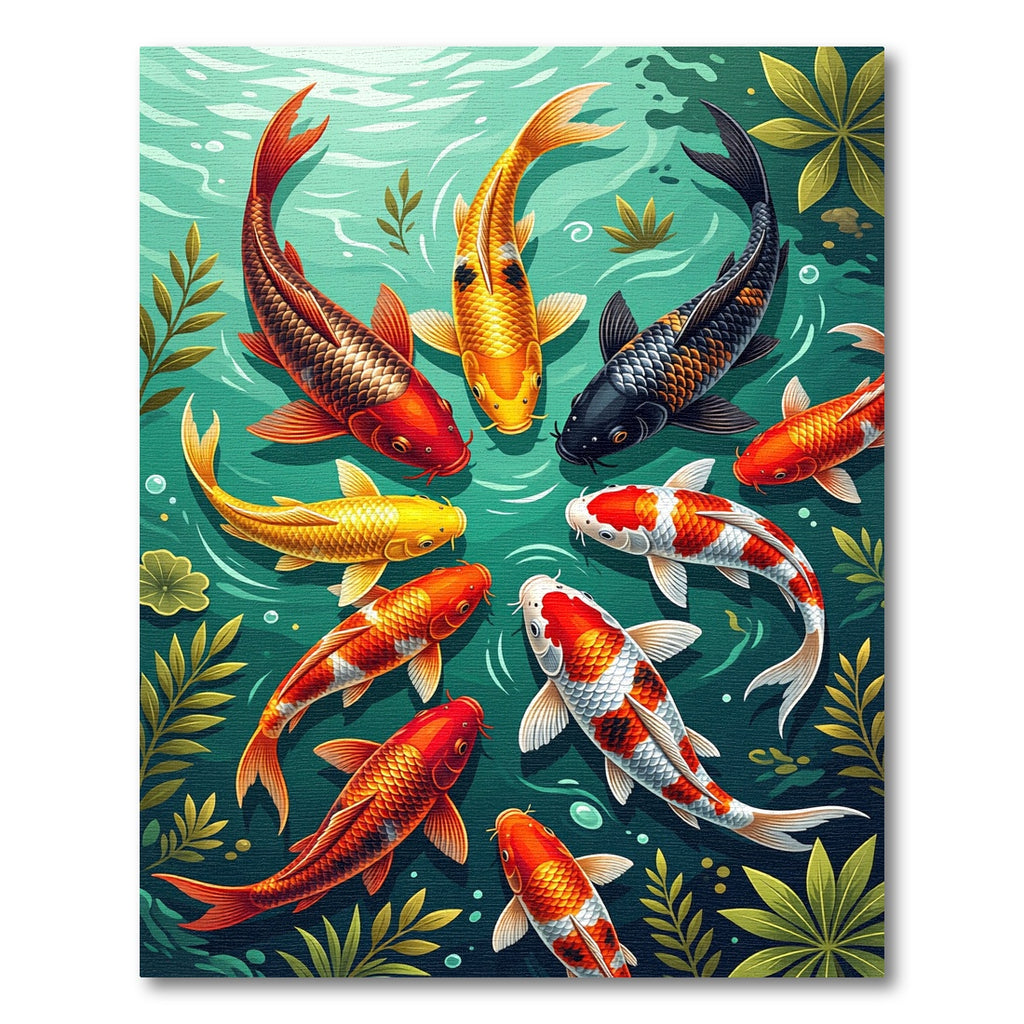 Vibrant Multicolored Koi Pond Fish Rug