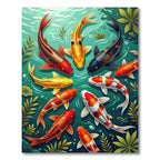 Vibrant Multicolored Koi Pond Fish Rug