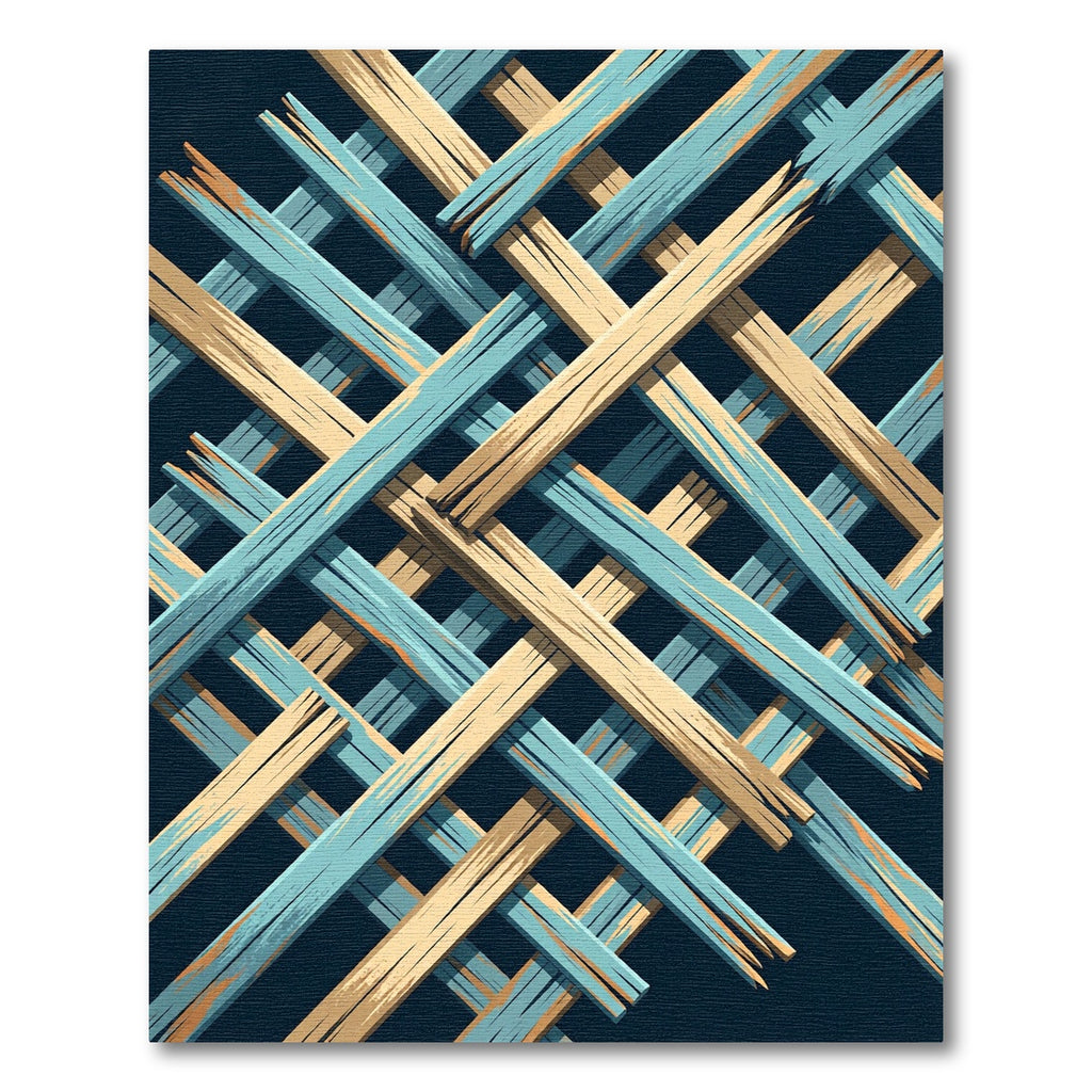 Blue and Sand Geometric Lattice Weave Rug