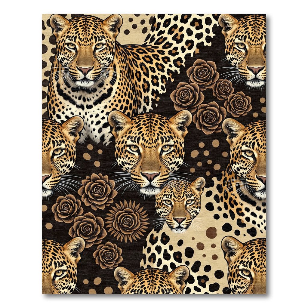 Golden Leopard and Rose Floral Composition Rug