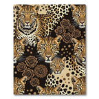 Golden Leopard and Rose Floral Composition Rug