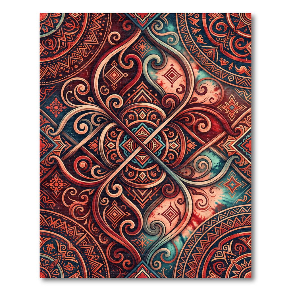 Ornate Fiery Crimson Geometric Swirls Rug