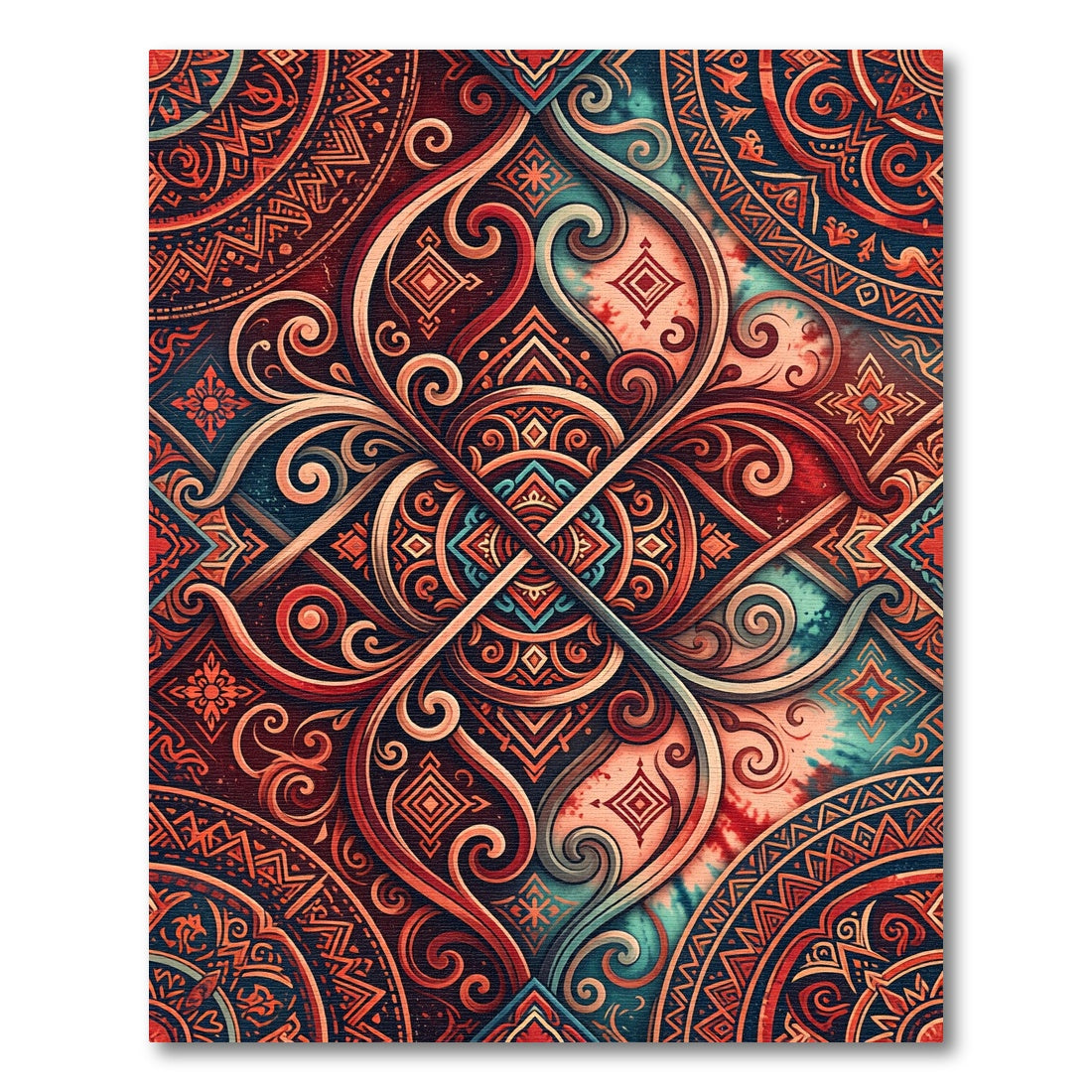 Ornate Fiery Crimson Geometric Swirls Rug