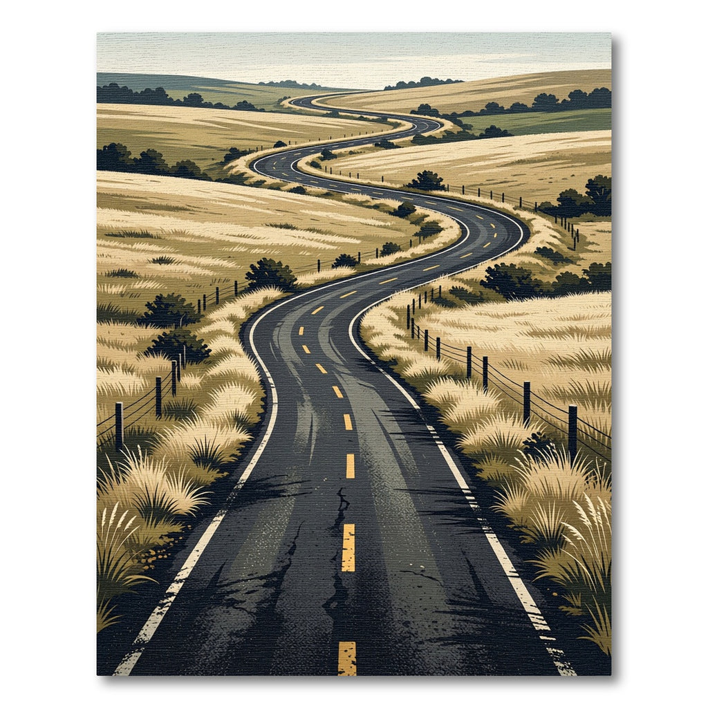 Winding Road Serene Landscape Horizon Rug