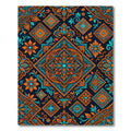 Vivid Orange Teal Medallions Complex Pattern Rug