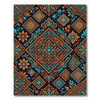 Vivid Orange Teal Medallions Complex Pattern Rug