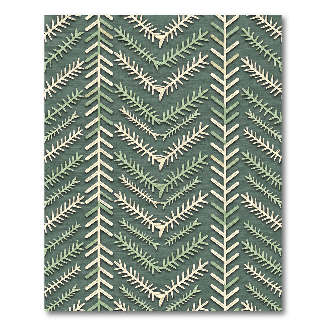 Sage Green Herringbone Botanical Branch Rug
