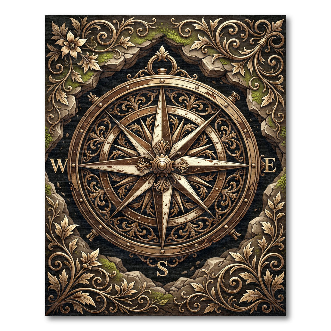 Gilded Ornate Compass Bronze Medallion Rug