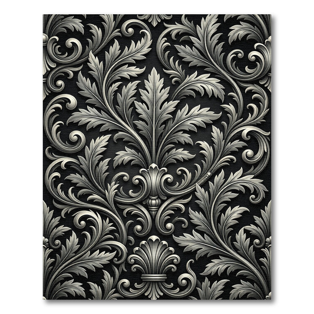 Ornate Black Silver Acanthus Scroll Rug