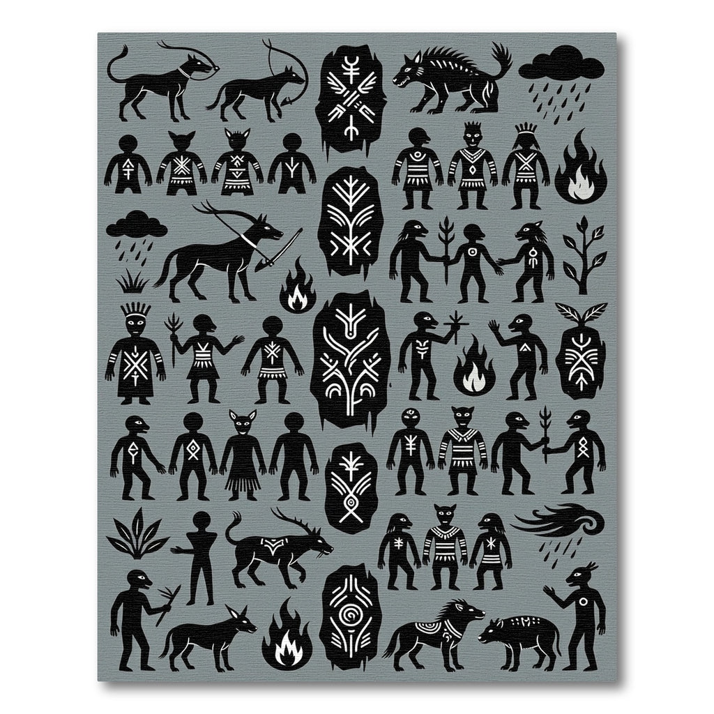 Ancient Tribal Folk Art Figures Rug