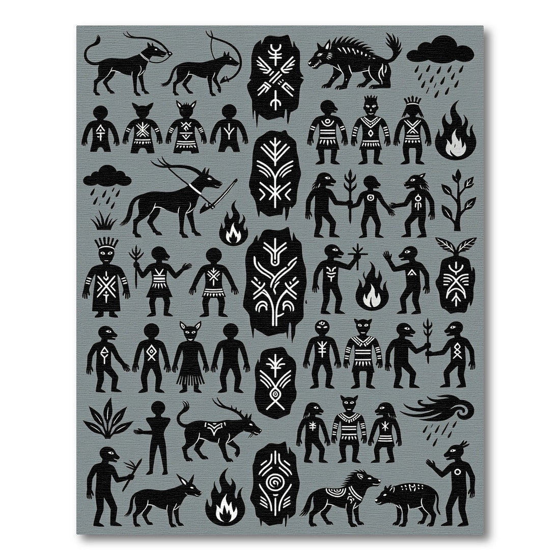 Ancient Tribal Folk Art Figures Rug