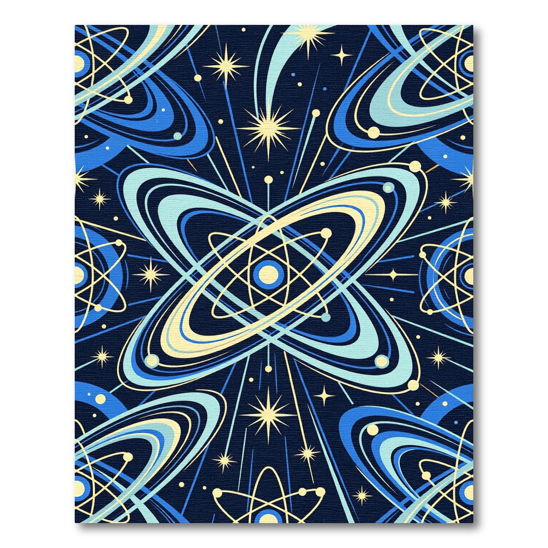 Atomic Blue Yellow Starburst Swirl Rug