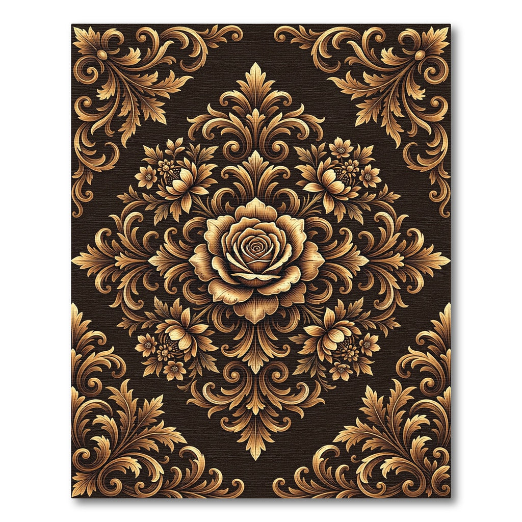 Opulent Gold Floral Scrollwork Rug
