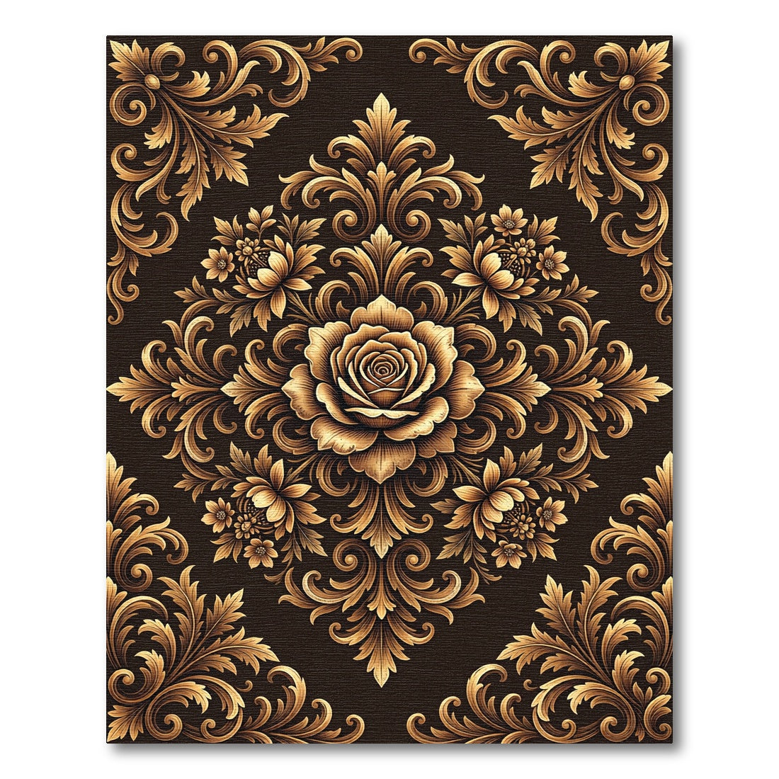 Opulent Gold Floral Scrollwork Rug