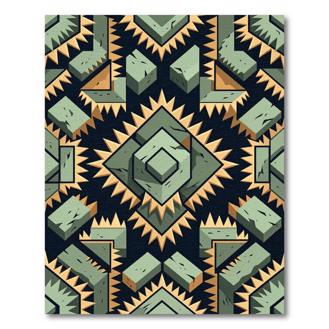 Sage Green Geometric Stone Aztec Area Rug
