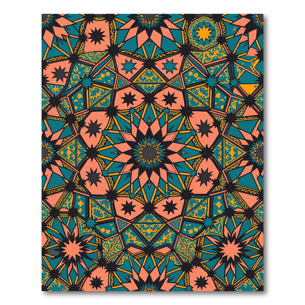 Coral Teal Starburst Geometric Tile Rug