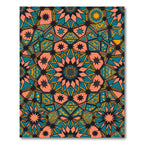 Coral Teal Starburst Geometric Tile Rug