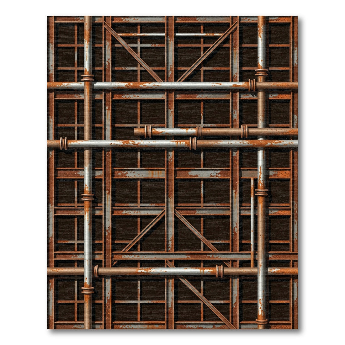 Industrial Rusted Metal Grid Pipeline Rug