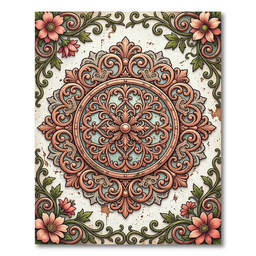 Antique Rose Floral Ornate Medallion Rug