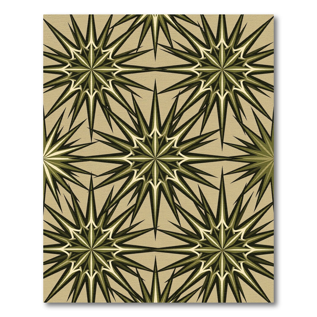 Olive Geometric Starburst Mid Century Rug
