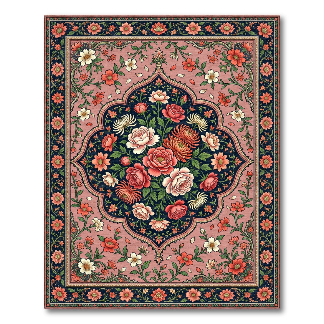 Coral Rose Garden Floral Medallion Rug