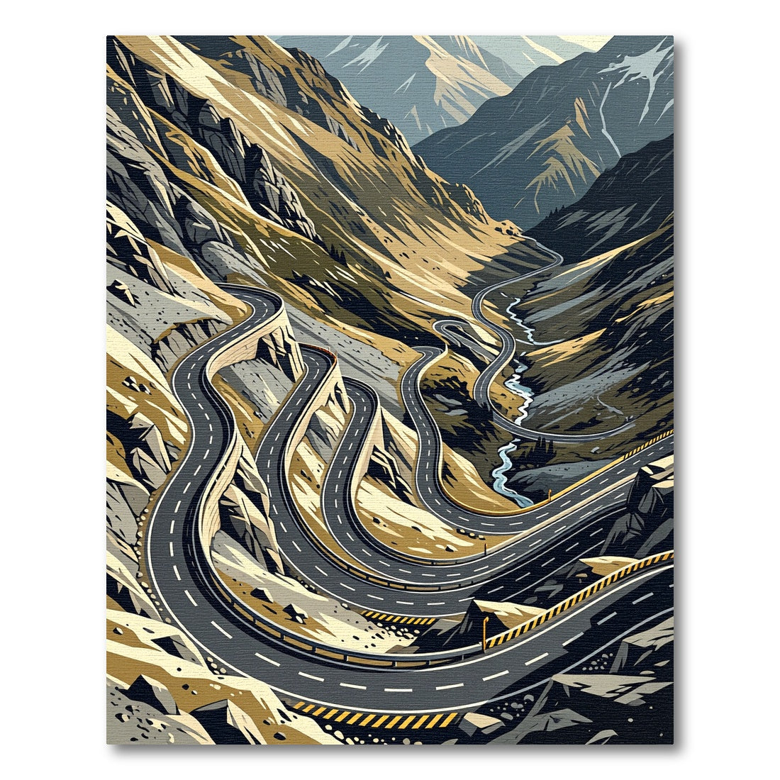 Abstract Winding Mountain Road Serpentine Landscape Rug