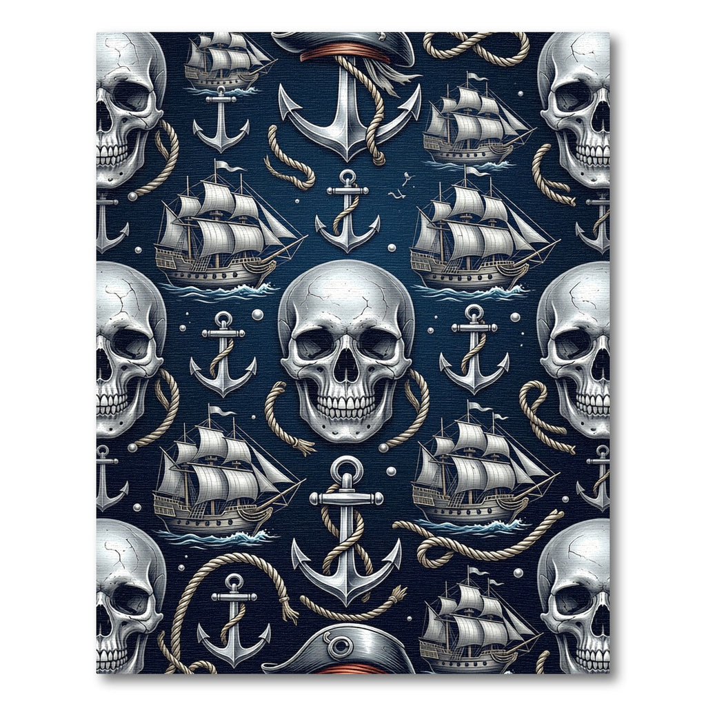 Dark Navy Nautical Skull Anchor Ship Rug