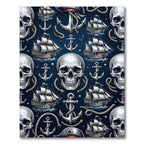 Dark Navy Nautical Skull Anchor Ship Rug