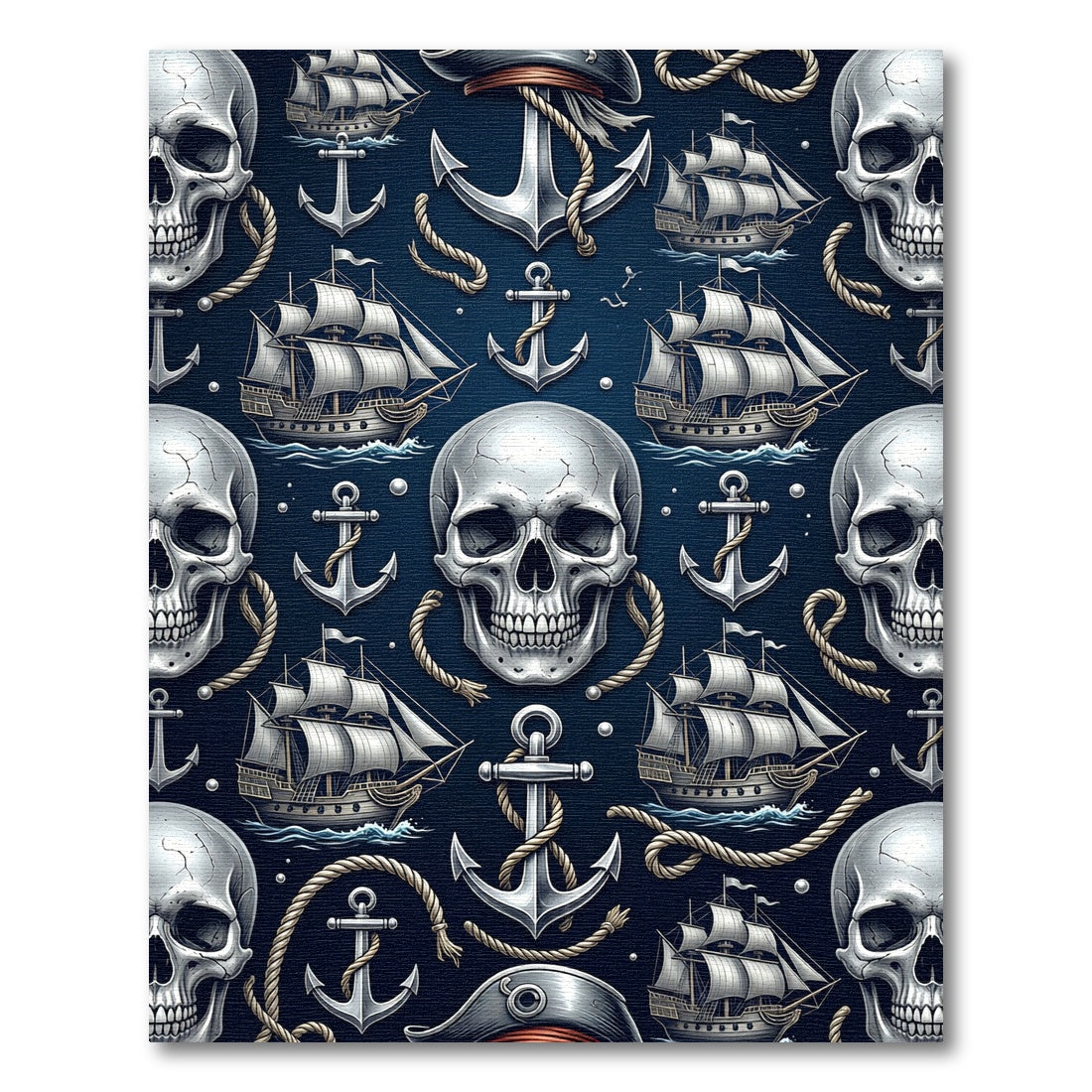 Dark Navy Nautical Skull Anchor Ship Rug