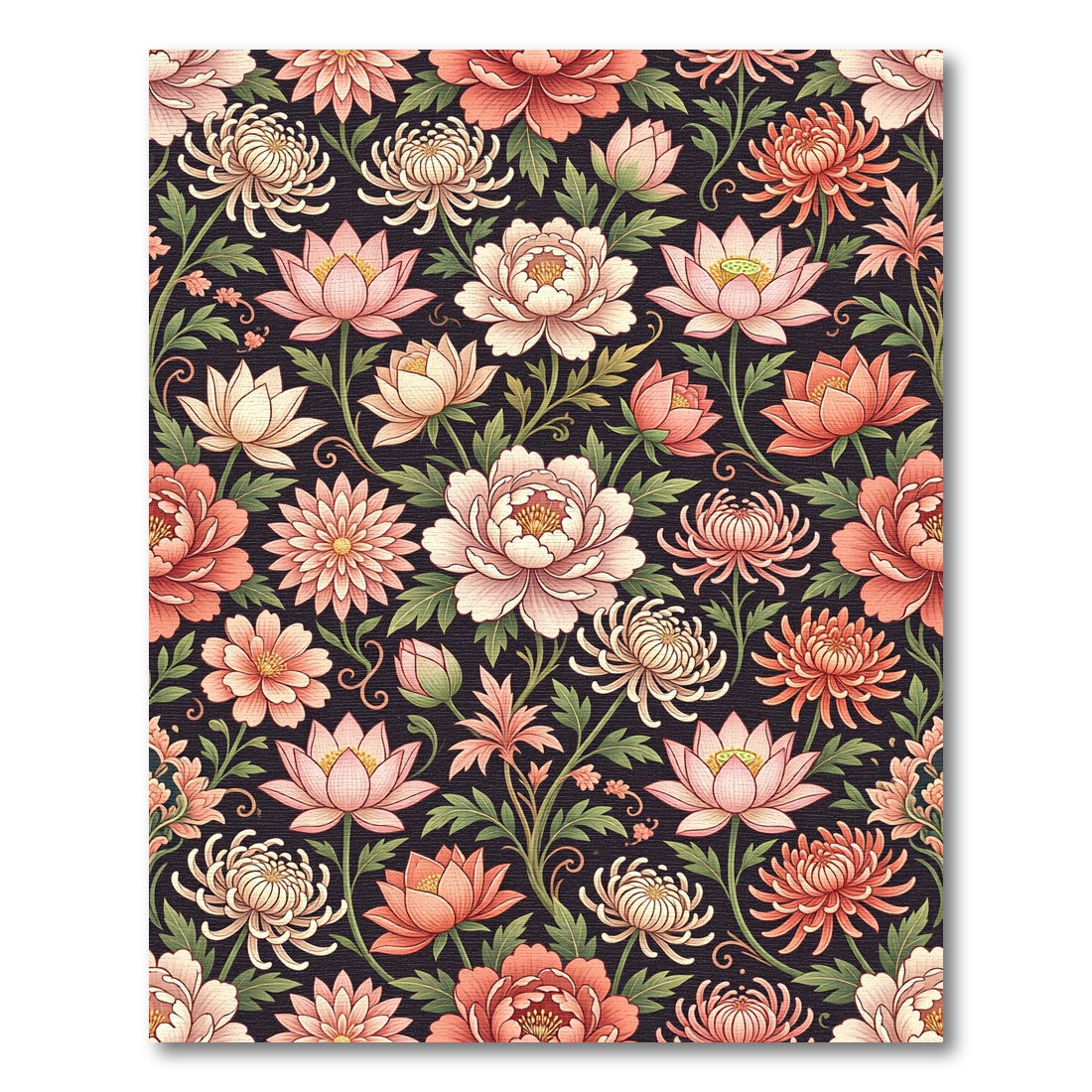 Coral Peach Blooming Peony Chrysanthemum Rug