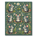 Whimsical Forest Mouse Daisy Garden Rug