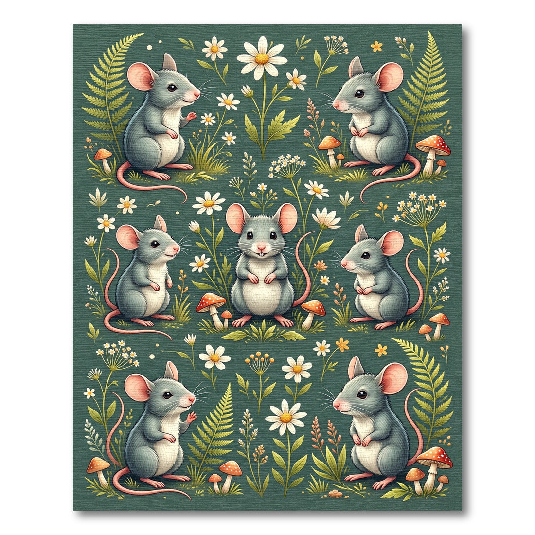 Whimsical Forest Mouse Daisy Garden Rug
