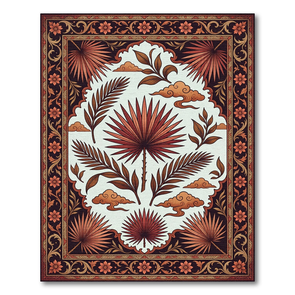Earthy Terracotta Tropical Palm Leaf Tapestry Rug