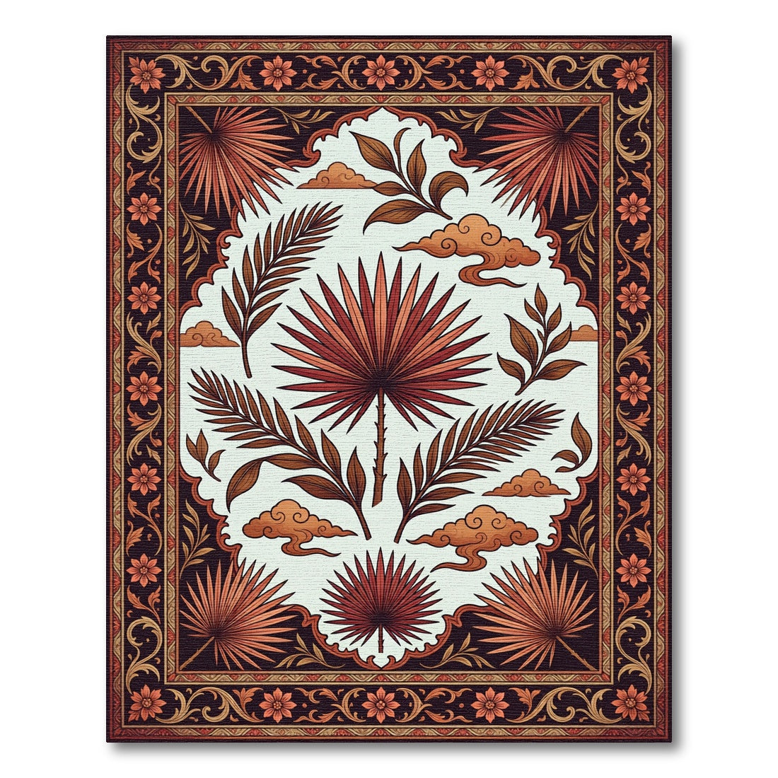 Earthy Terracotta Tropical Palm Leaf Tapestry Rug