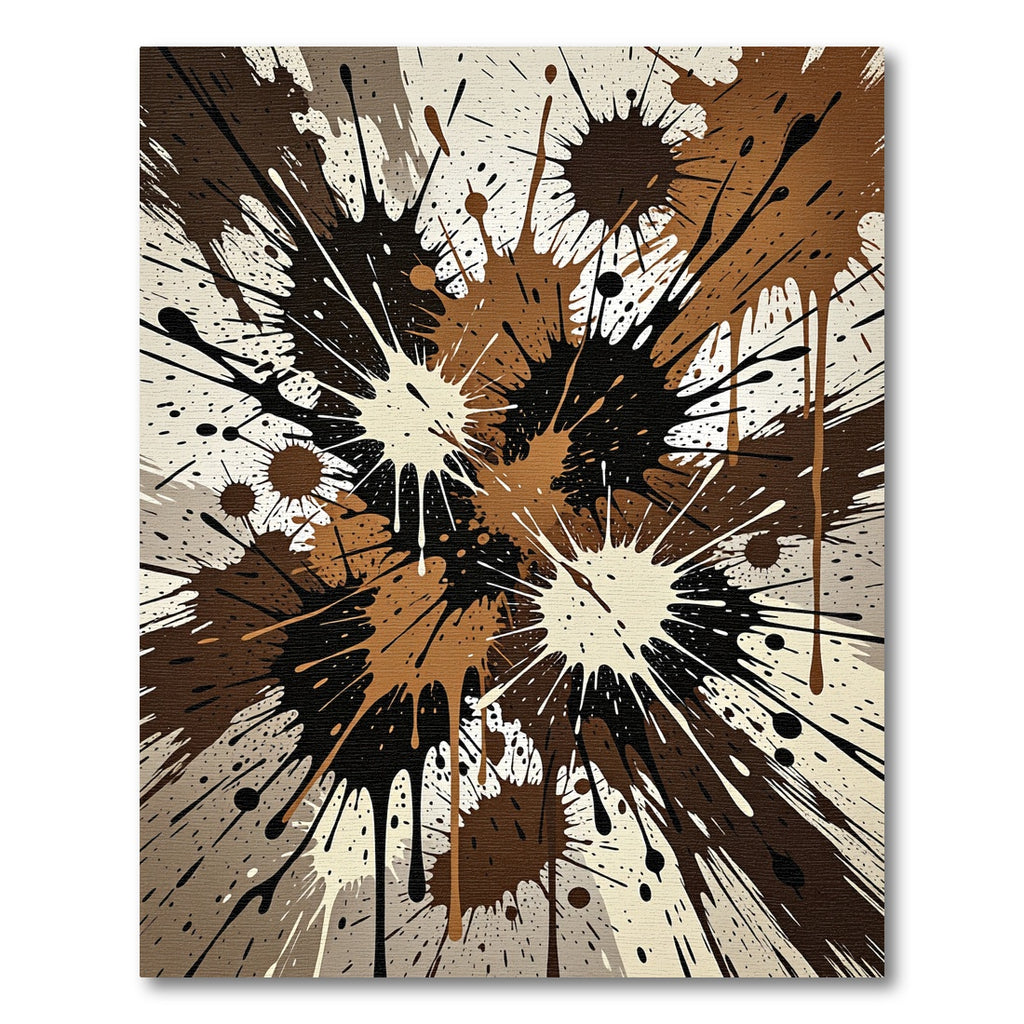 Brown Black Cream Paint Splatter Burst Rug
