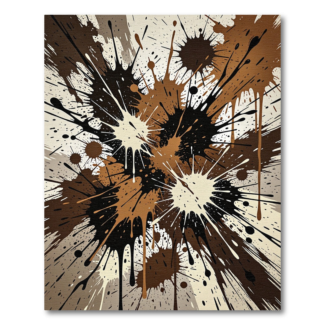 Brown Black Cream Paint Splatter Burst Rug