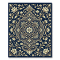 Golden Floral Medallion on Navy Rug