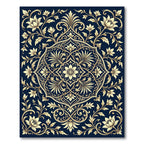 Golden Floral Medallion on Navy Rug