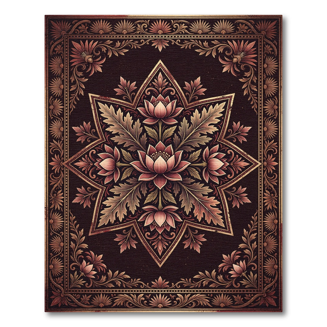 Elegant Mauve Lotus Star Medallion Rug