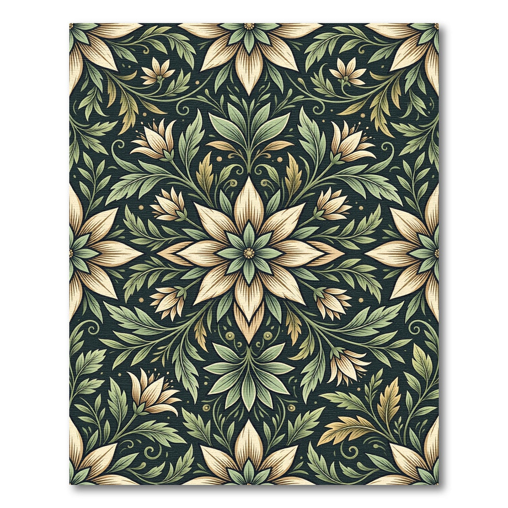 Sage and Cream Botanical Floral Medallion Rug