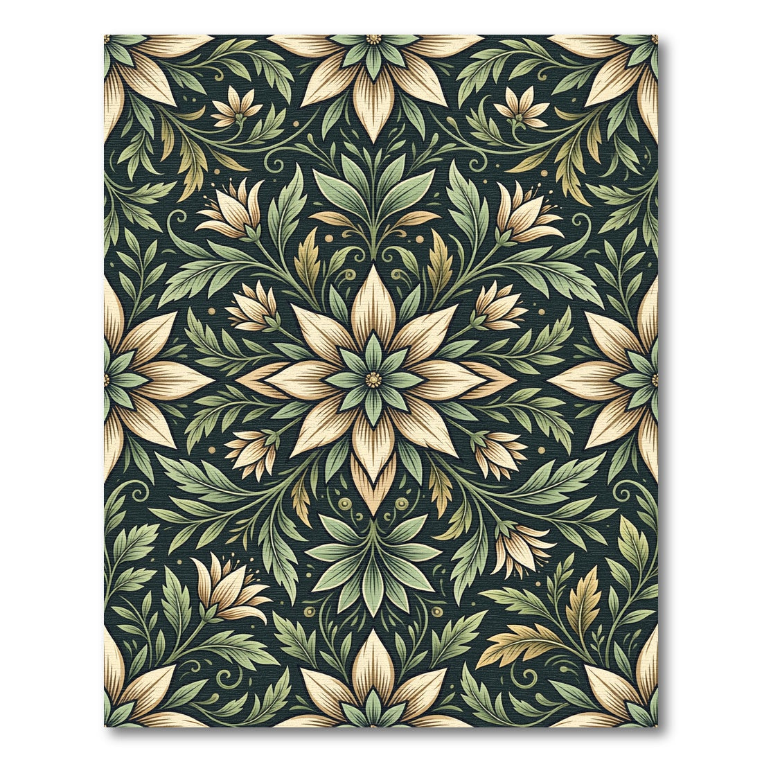 Sage and Cream Botanical Floral Medallion Rug