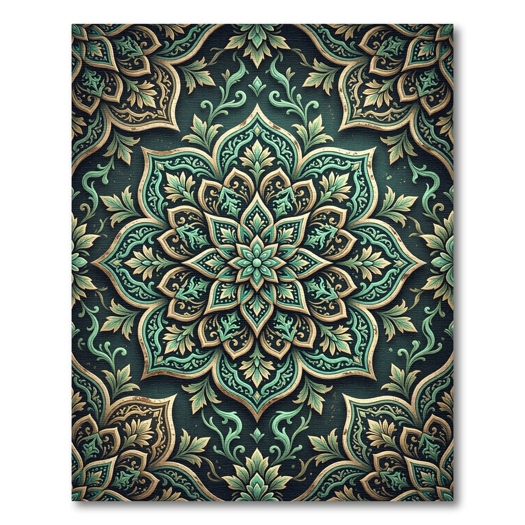 Emerald Gold Medallion Floral Art Rug