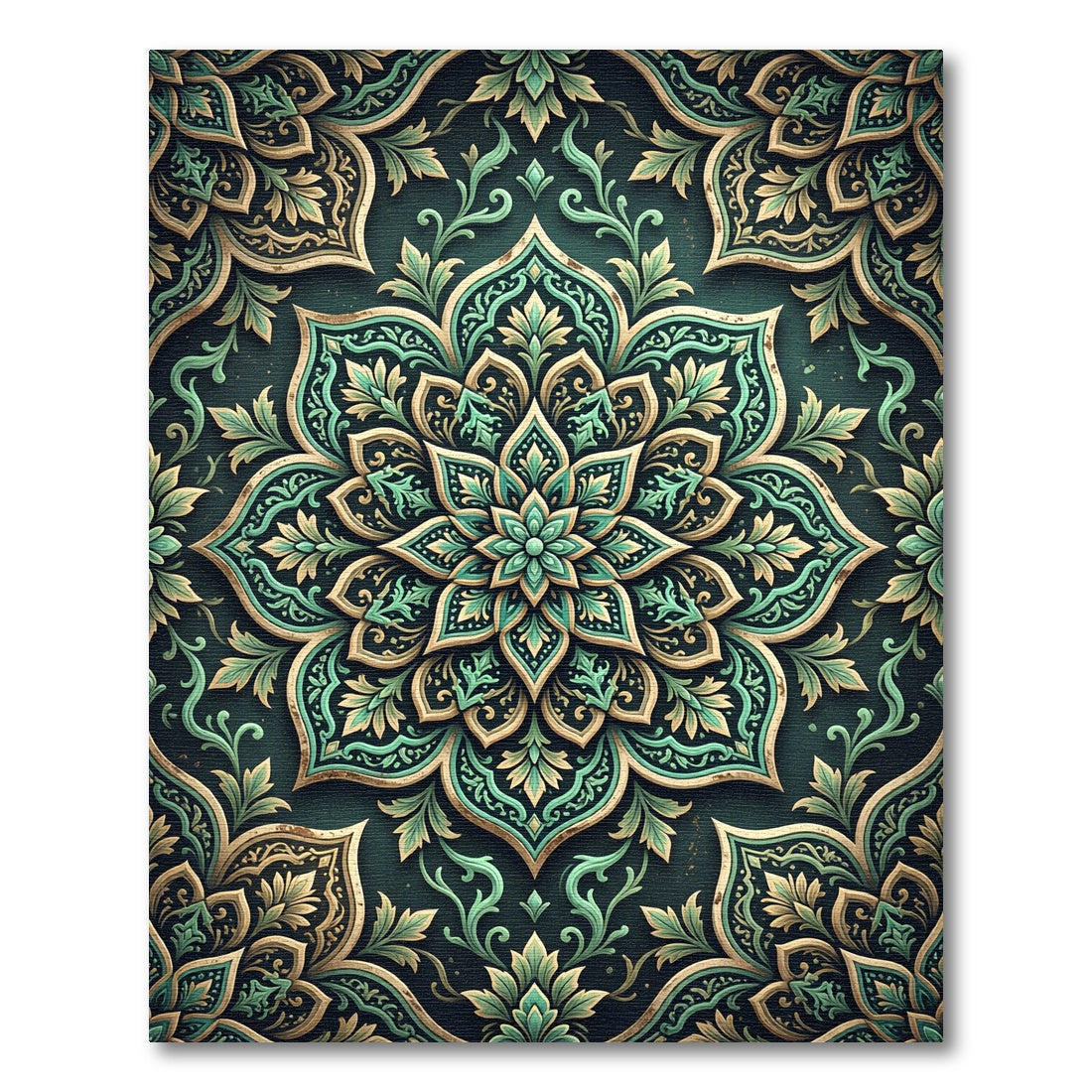Emerald Gold Medallion Floral Art Rug