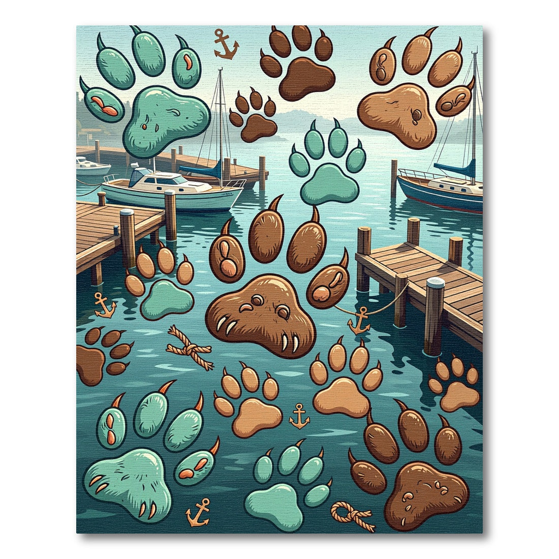 Whimsical Nautical Bear Paw Harbor Rug