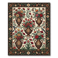 Ornate Floral Vase Birds Butterflies Rug