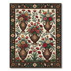 Ornate Floral Vase Birds Butterflies Rug