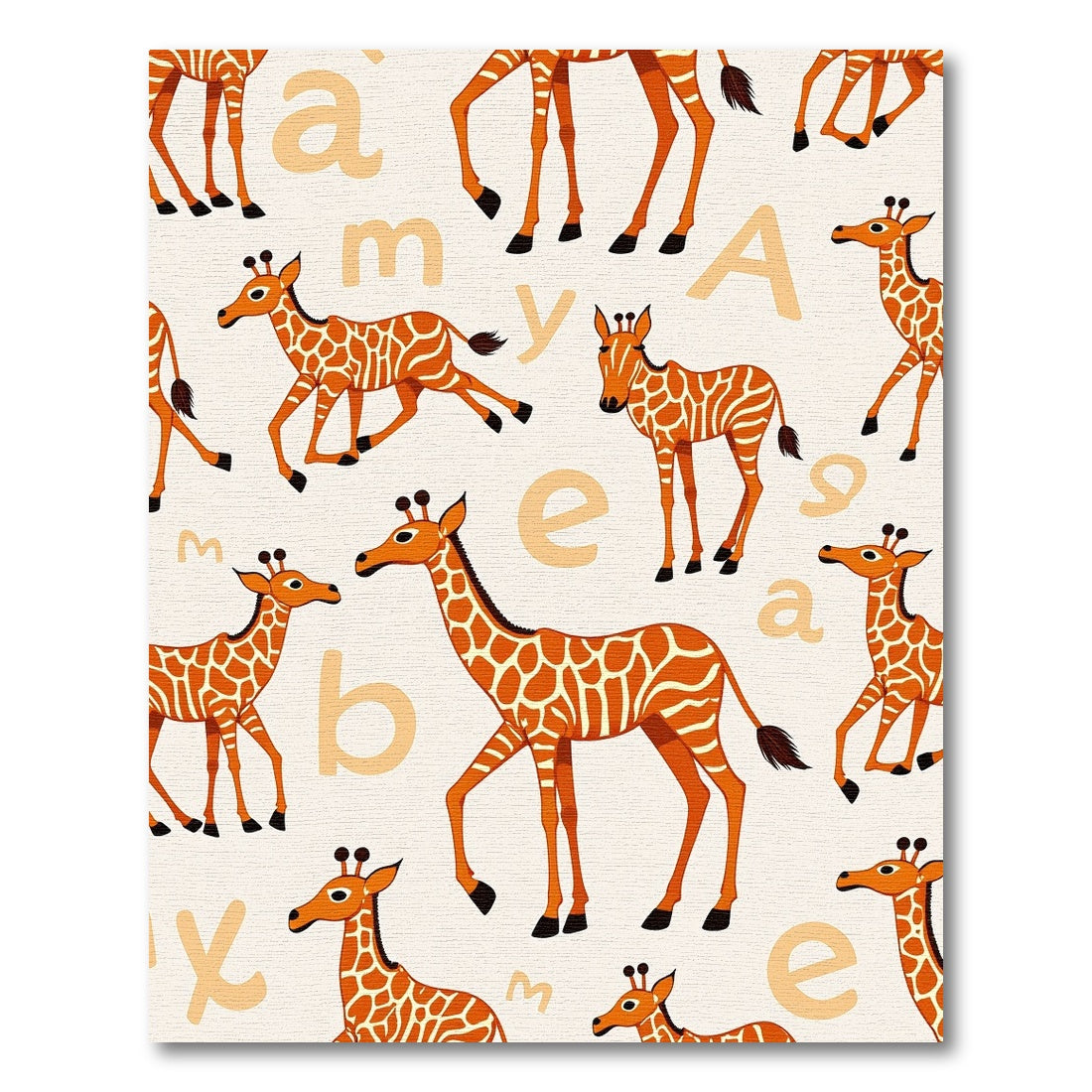 Whimsical Orange Giraffe Alphabet Chase Rug
