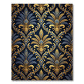 Ornate Gold and Navy Foliage Damask Rug